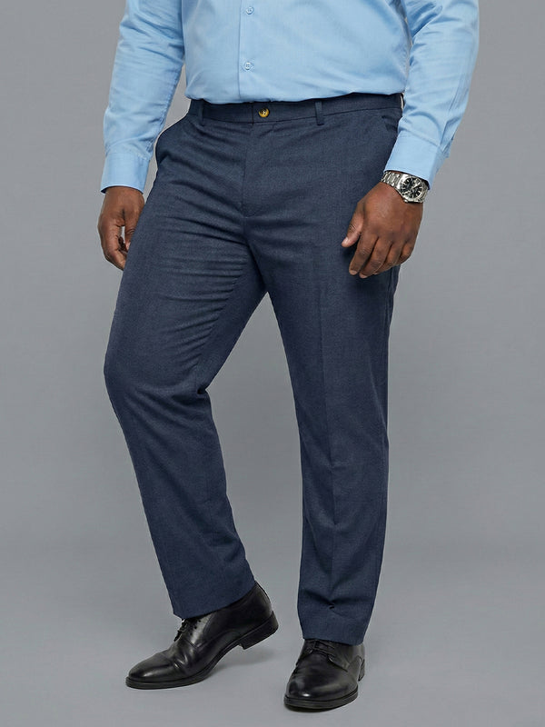 Men Plus Size Pristine-Navy Blue Textured Formal Pants