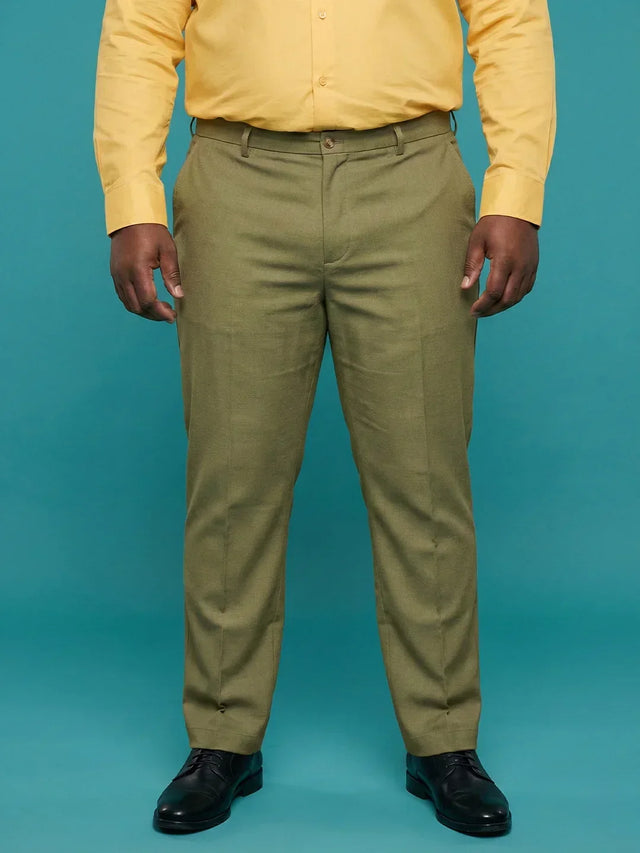 Men Plus Size Pristine-Olive Textured Formal Pants