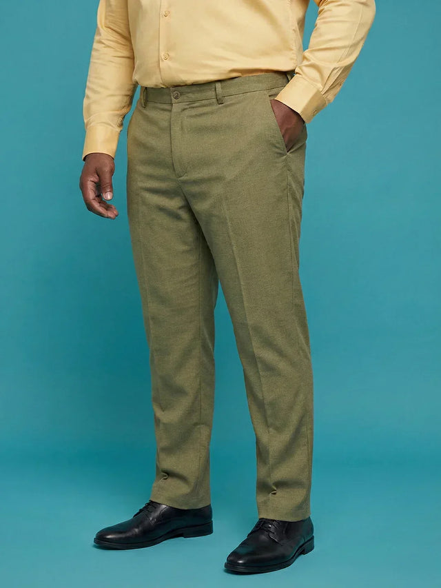 Men Plus Size Pristine-Olive Textured Formal Pants