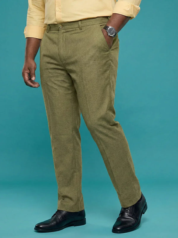 Men Plus Size Pristine-Olive Textured Formal Pants