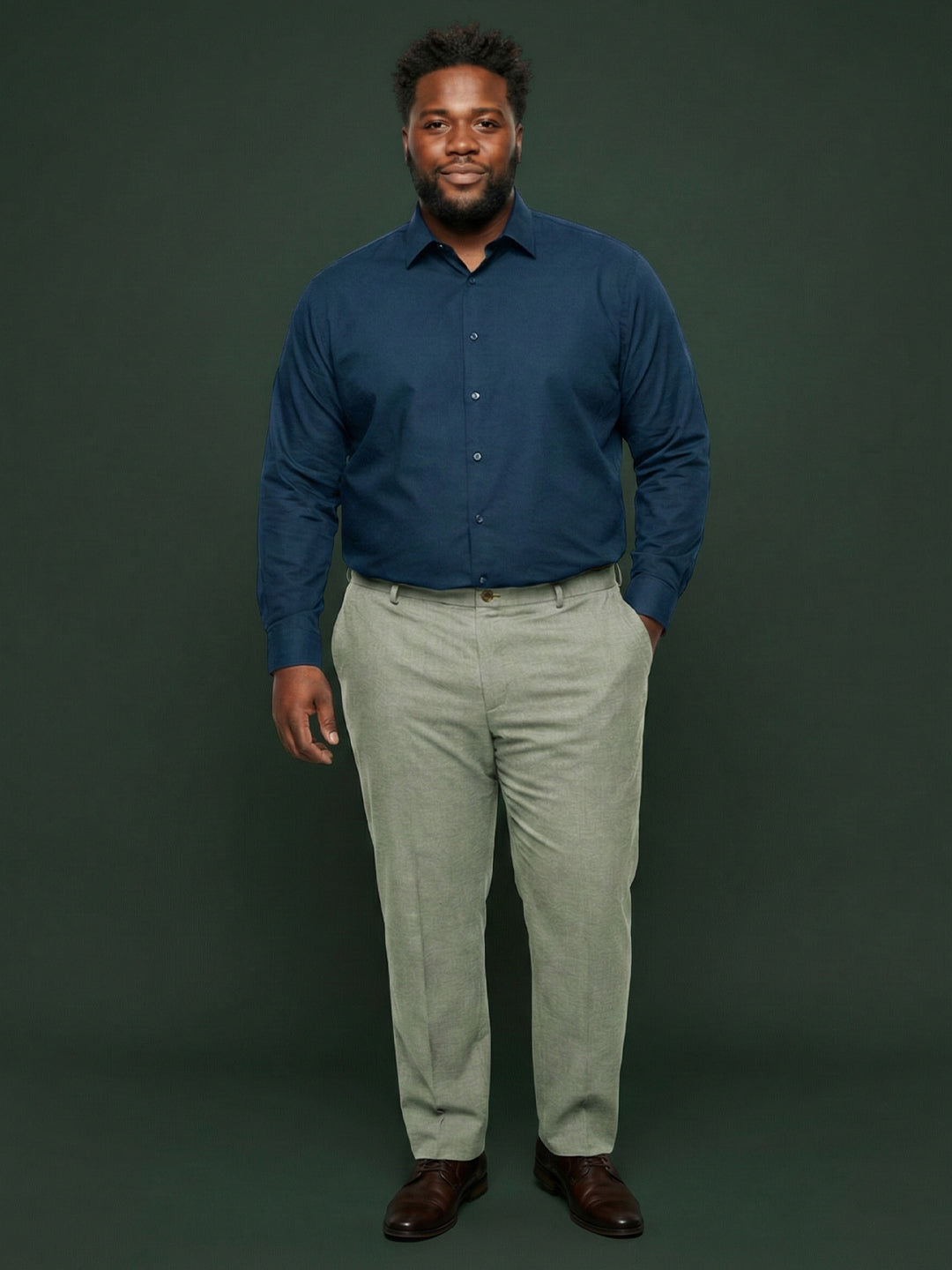 Men Plus Size Pristine-Sea Green Textured Formal Pants