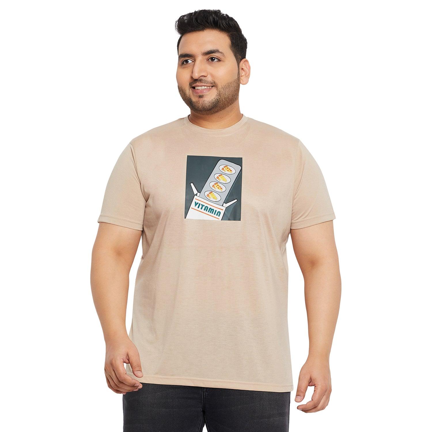 Men Plus Size Prizza Printed Round Neck Tshirt - bigbanana