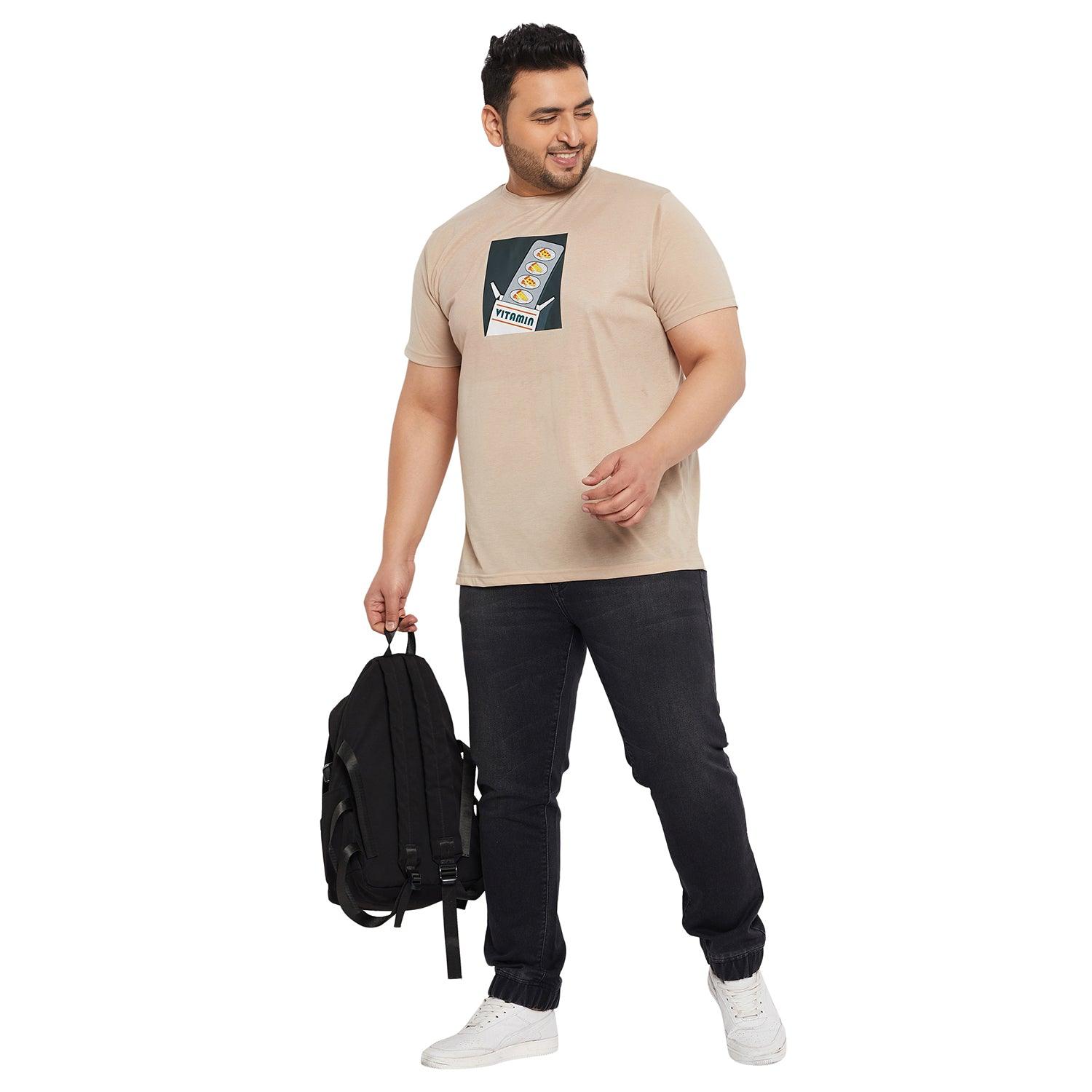 Men Plus Size Prizza Printed Round Neck Tshirt - bigbanana