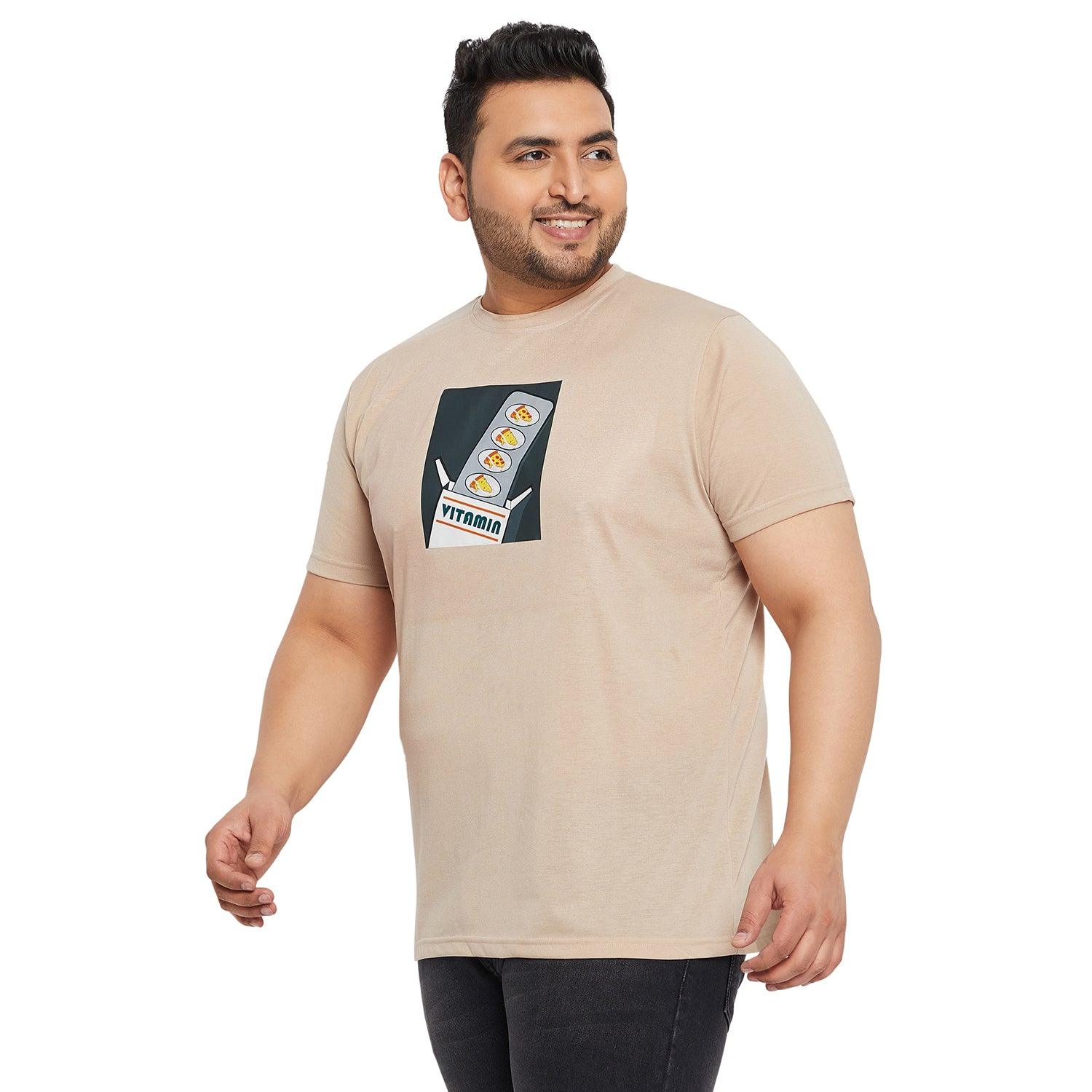 Men Plus Size Prizza Printed Round Neck Tshirt - bigbanana