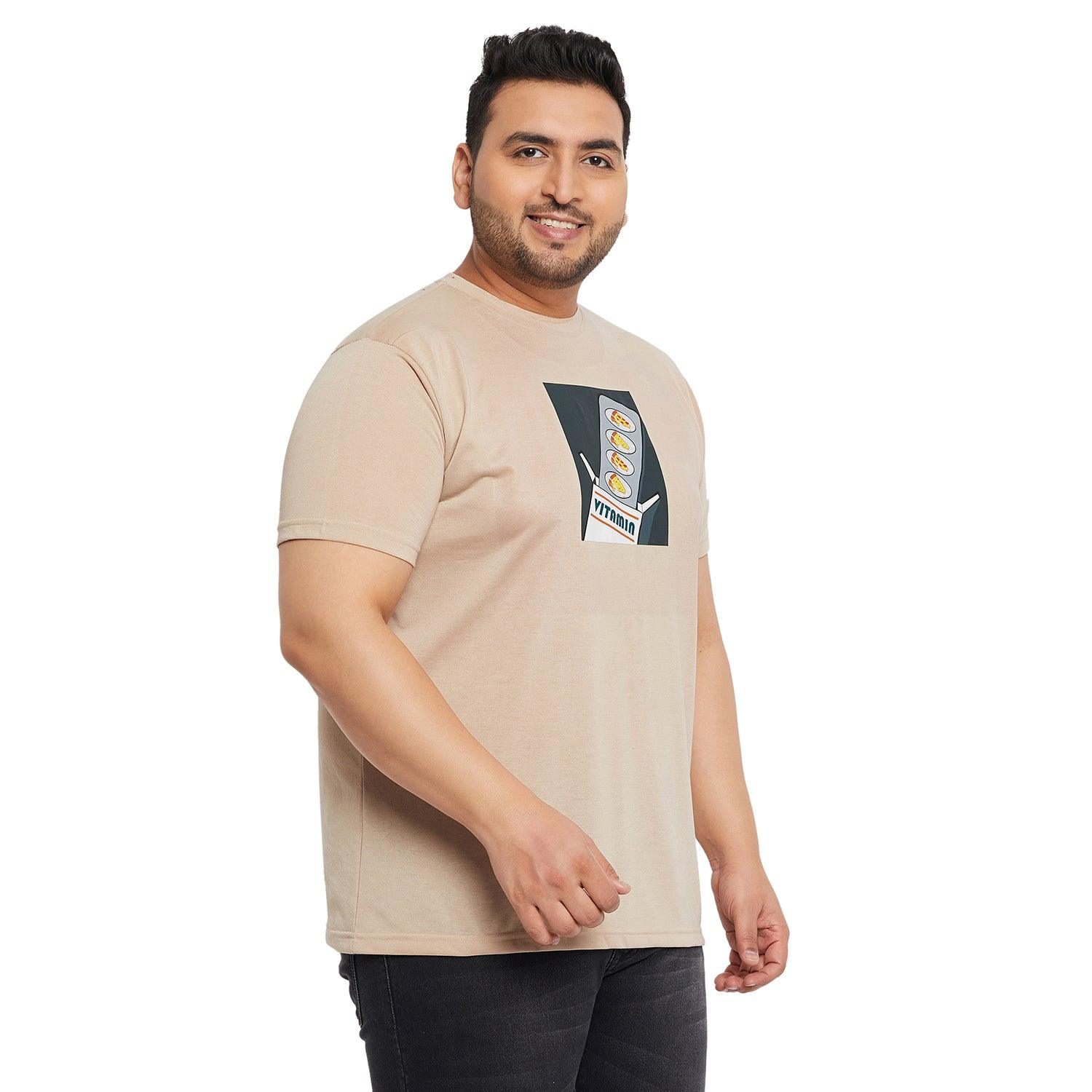 Men Plus Size Prizza Printed Round Neck Tshirt - bigbanana