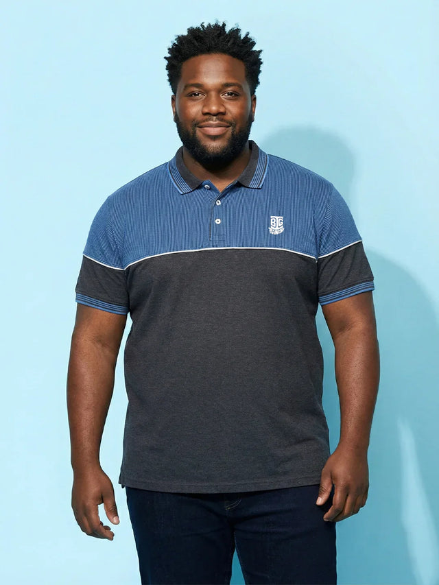 Men Plus Size Propulse-Grey Striped Polo Tshirt