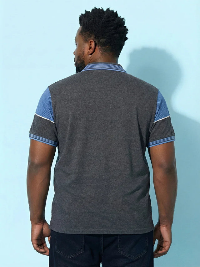 Men Plus Size Propulse-Grey Striped Polo Tshirt