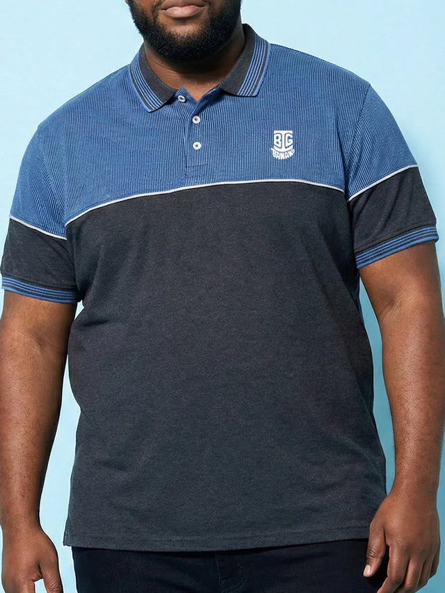 Men Plus Size Propulse-Grey Striped Polo Tshirt