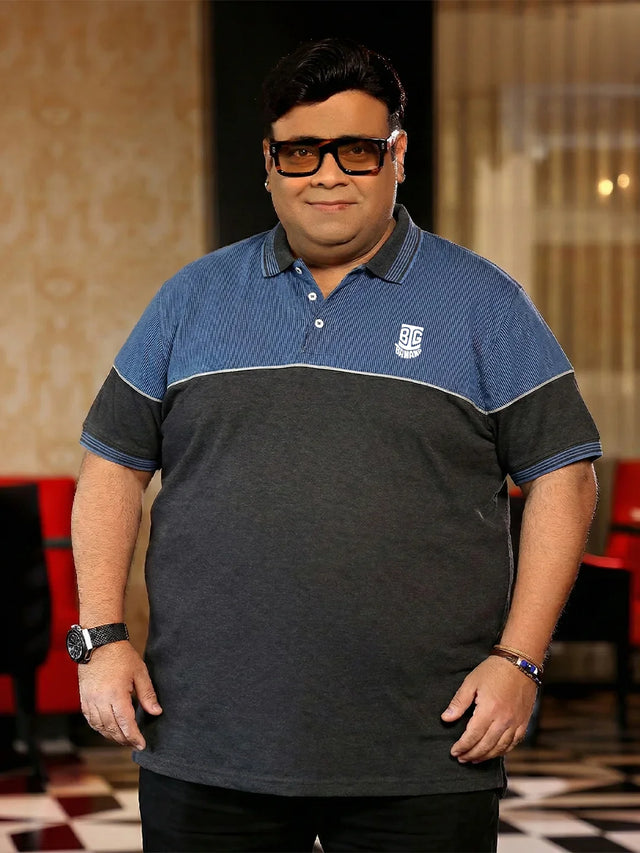 Men Plus Size Propulse-Grey Striped Polo Tshirt