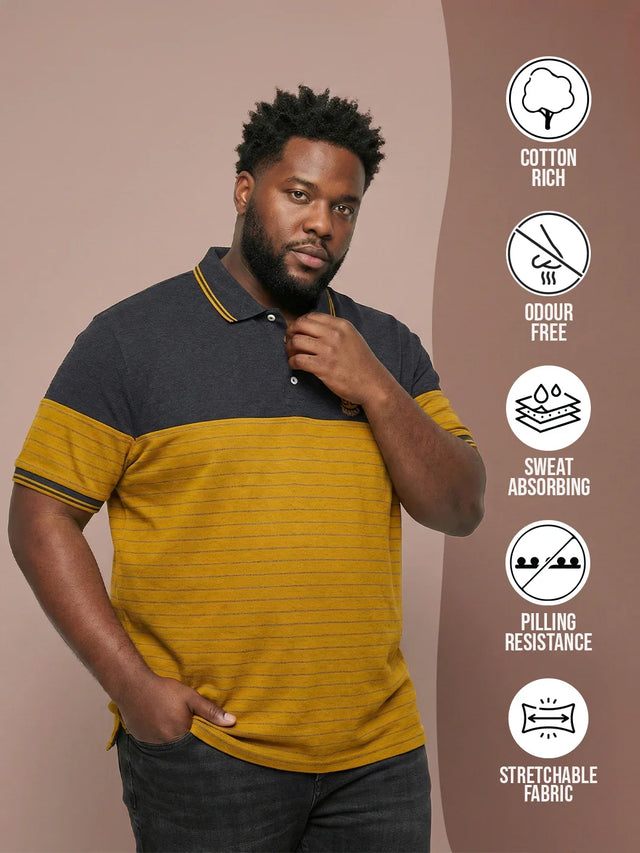 Men Plus Size Propulse-Yellow Colorblock Polo Tshirt