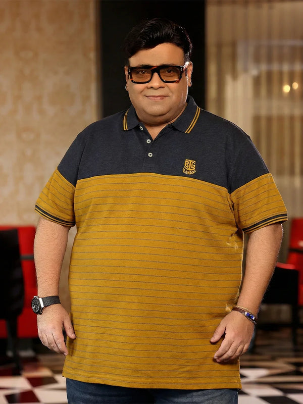 Men Plus Size Propulse-Yellow Colorblock Polo Tshirt