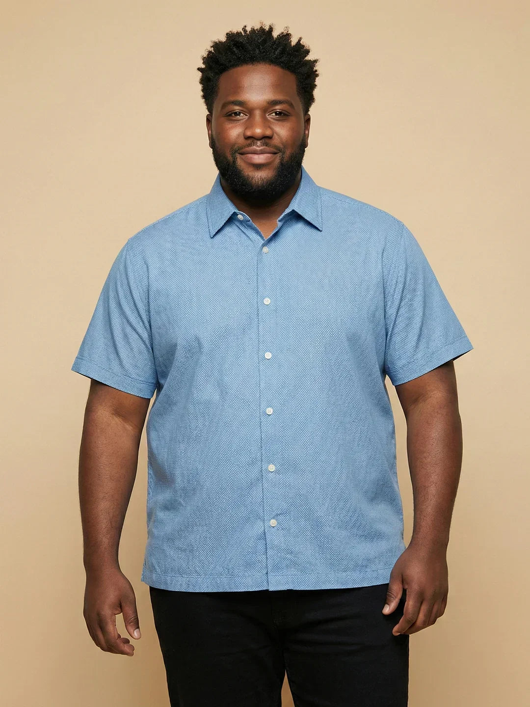 Men Plus Size Prussian Blue Self Design Casual Shirt 2XL