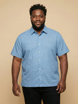 Men Plus Size Prussian Blue Self Design Casual Shirt