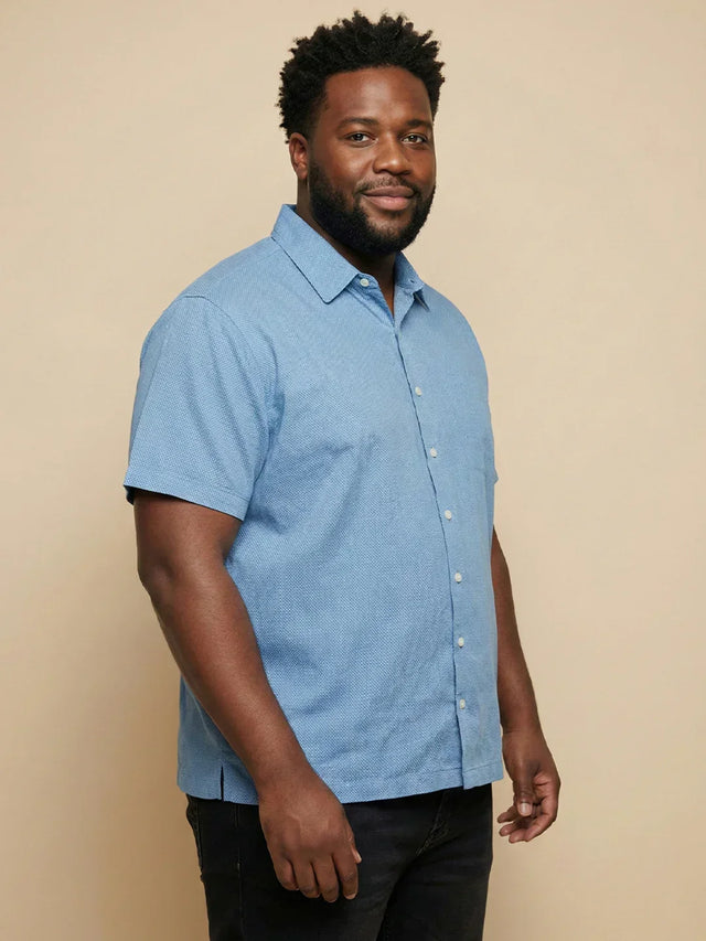 Men Plus Size Prussian Blue Self Design Casual Shirt