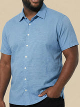 Men Plus Size Prussian Blue Self Design Casual Shirt