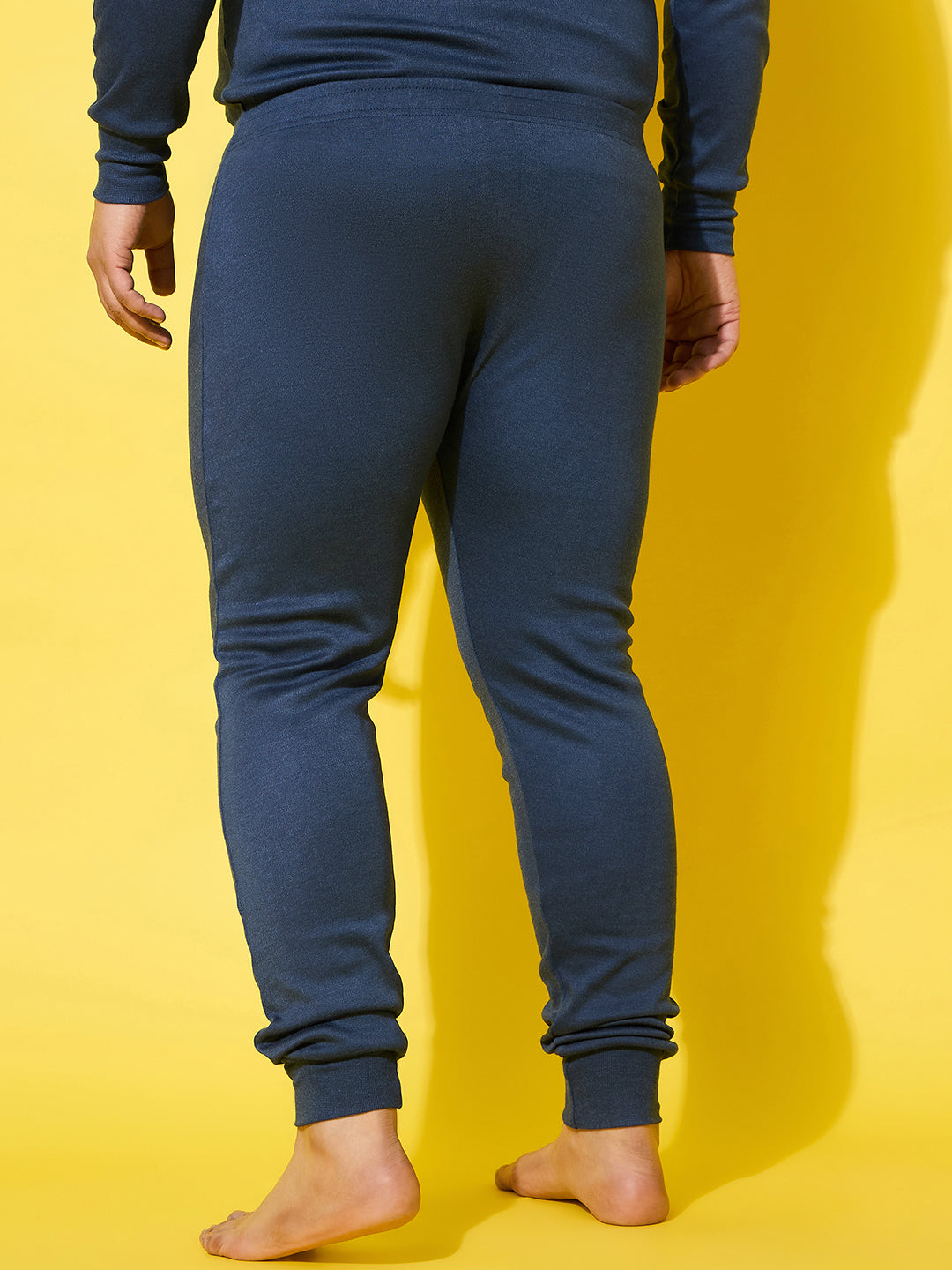 Men Plus Size Pyre-Blue Solid Thermal Bottom