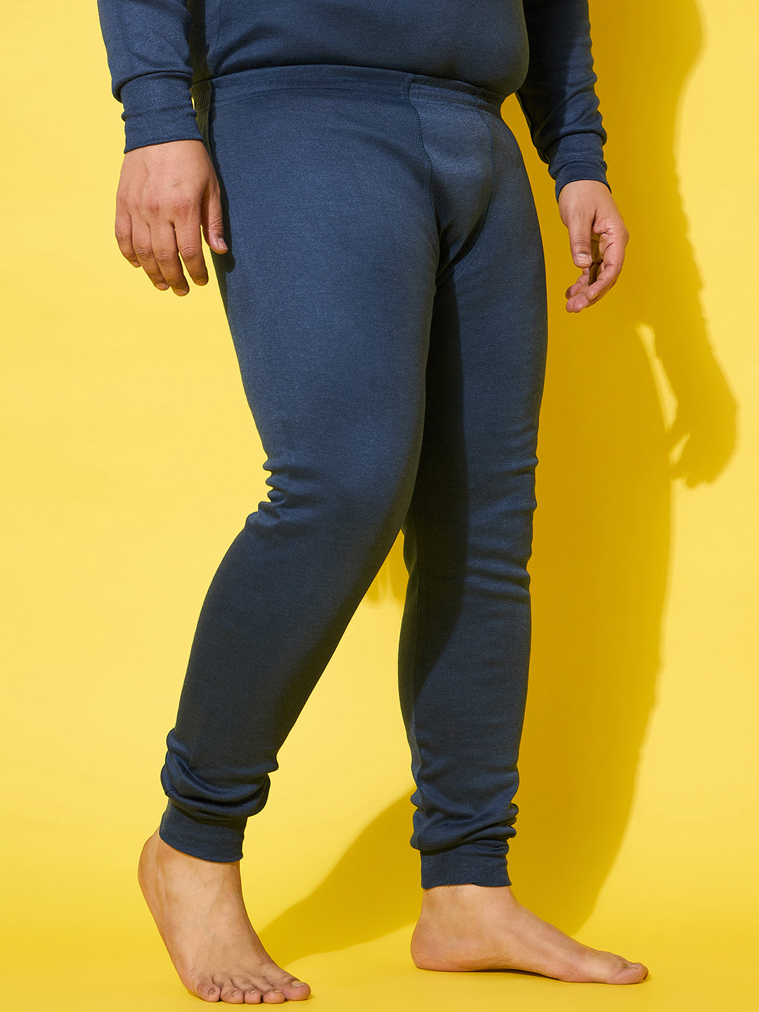 Men Plus Size Pyre-Blue Solid Thermal Bottom