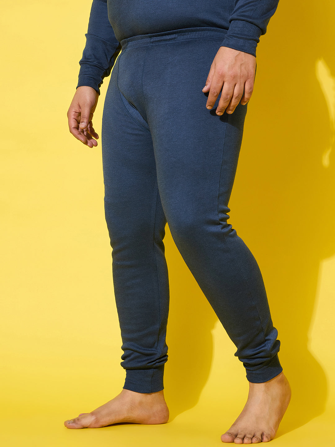 Men Plus Size Pyre-Blue Solid Thermal Bottom
