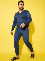 Men Plus Size Pyre-Blue Solid Thermal Bottom