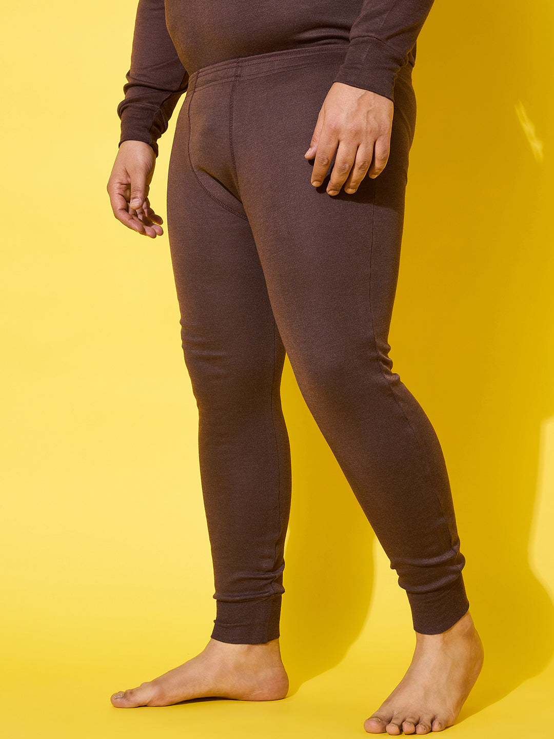 Men Plus Size Pyre-Brown Solid Thermal Bottom