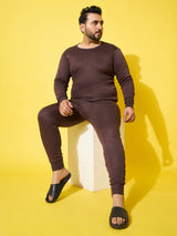 Men Plus Size Pyre-Brown Solid Thermal Bottom