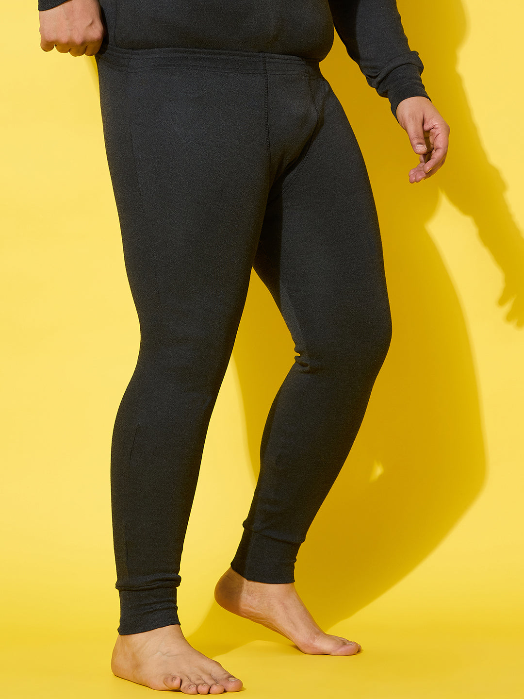 Men Plus Size Pyre-Dark Grey Solid Thermal Bottom