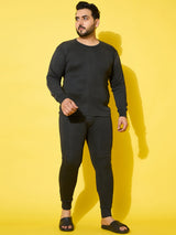 Men Plus Size Pyre-Dark Grey Solid Thermal Bottom