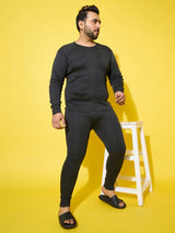 Men Plus Size Pyre-Dark Grey Solid Thermal Bottom