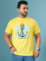 Men Plus Size Quest Yellow Printed Round Neck Tshirt