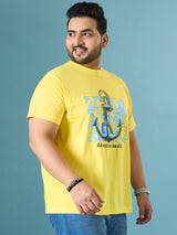 Men Plus Size Quest Yellow Printed Round Neck Tshirt