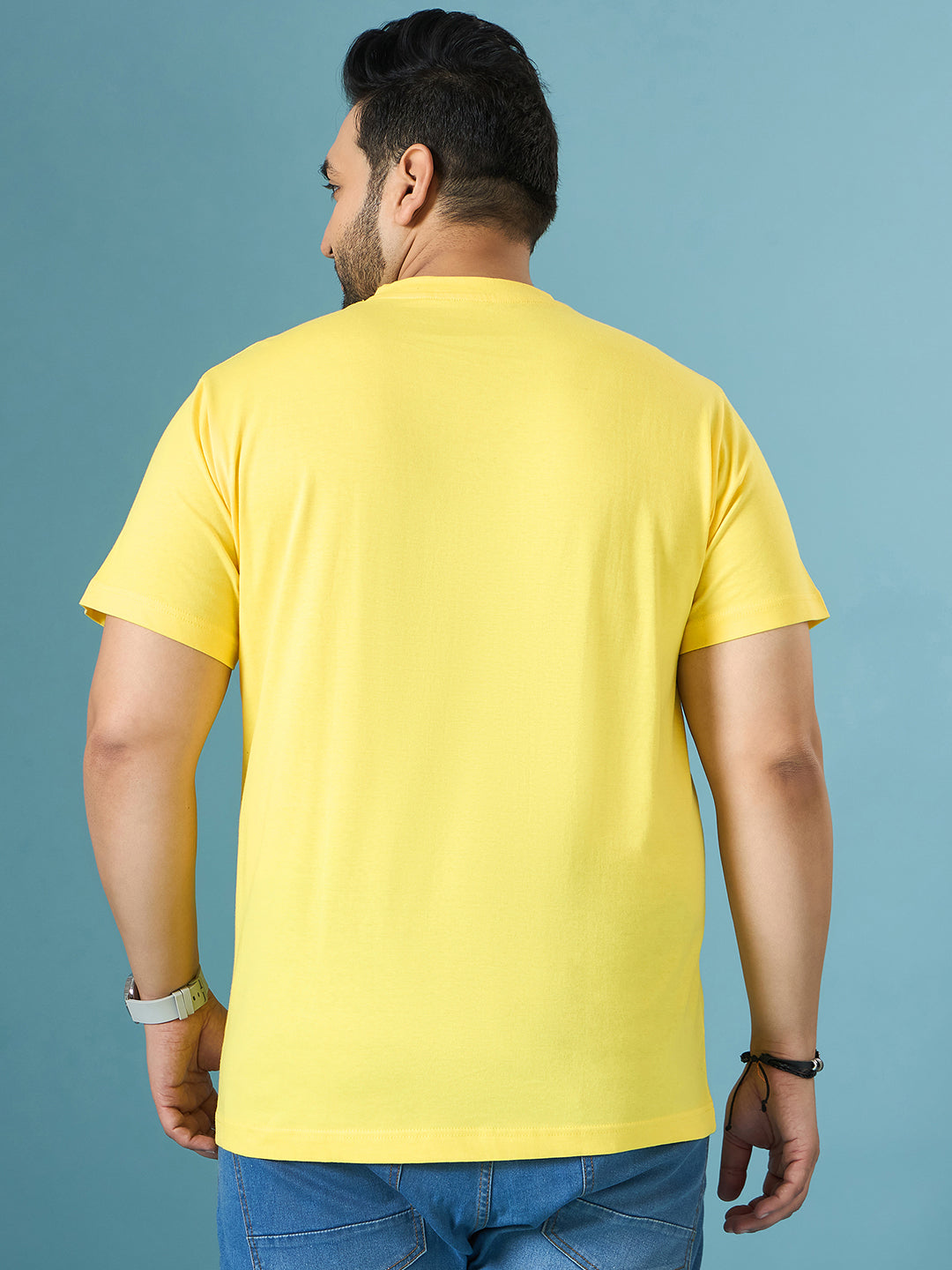 Men Plus Size Quest Yellow Printed Round Neck Tshirt
