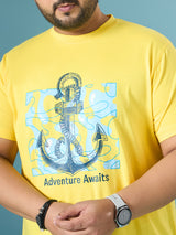 Men Plus Size Quest Yellow Printed Round Neck Tshirt