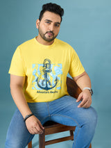 Men Plus Size Quest Yellow Printed Round Neck Tshirt