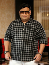 Men Plus Size Raven Multicolor Checkered Casual Shirt