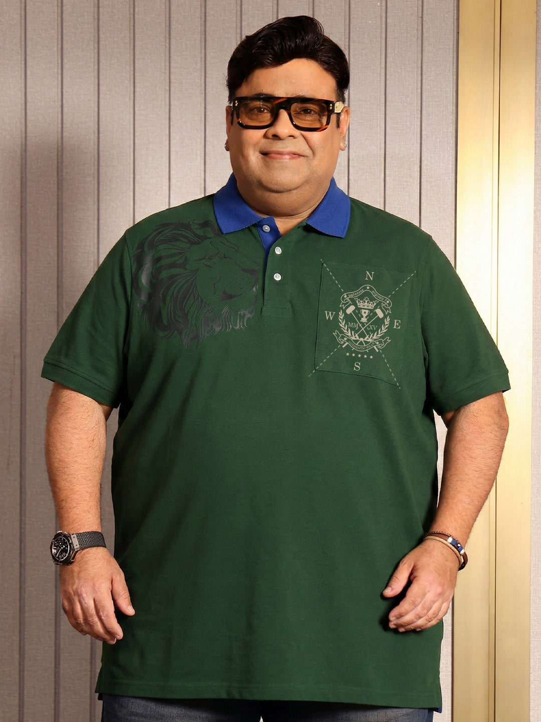 Men Plus Size Regal Green Printed Polo Tshirt