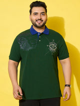 Men Plus Size Regal Green Printed Polo Tshirt