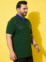 Men Plus Size Regal Green Printed Polo Tshirt