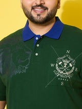 Men Plus Size Regal Green Printed Polo Tshirt