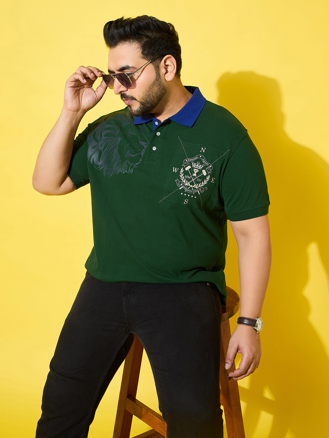 Men Plus Size Regal Green Printed Polo Tshirt