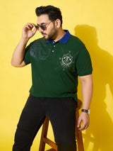 Men Plus Size Regal Green Printed Polo Tshirt