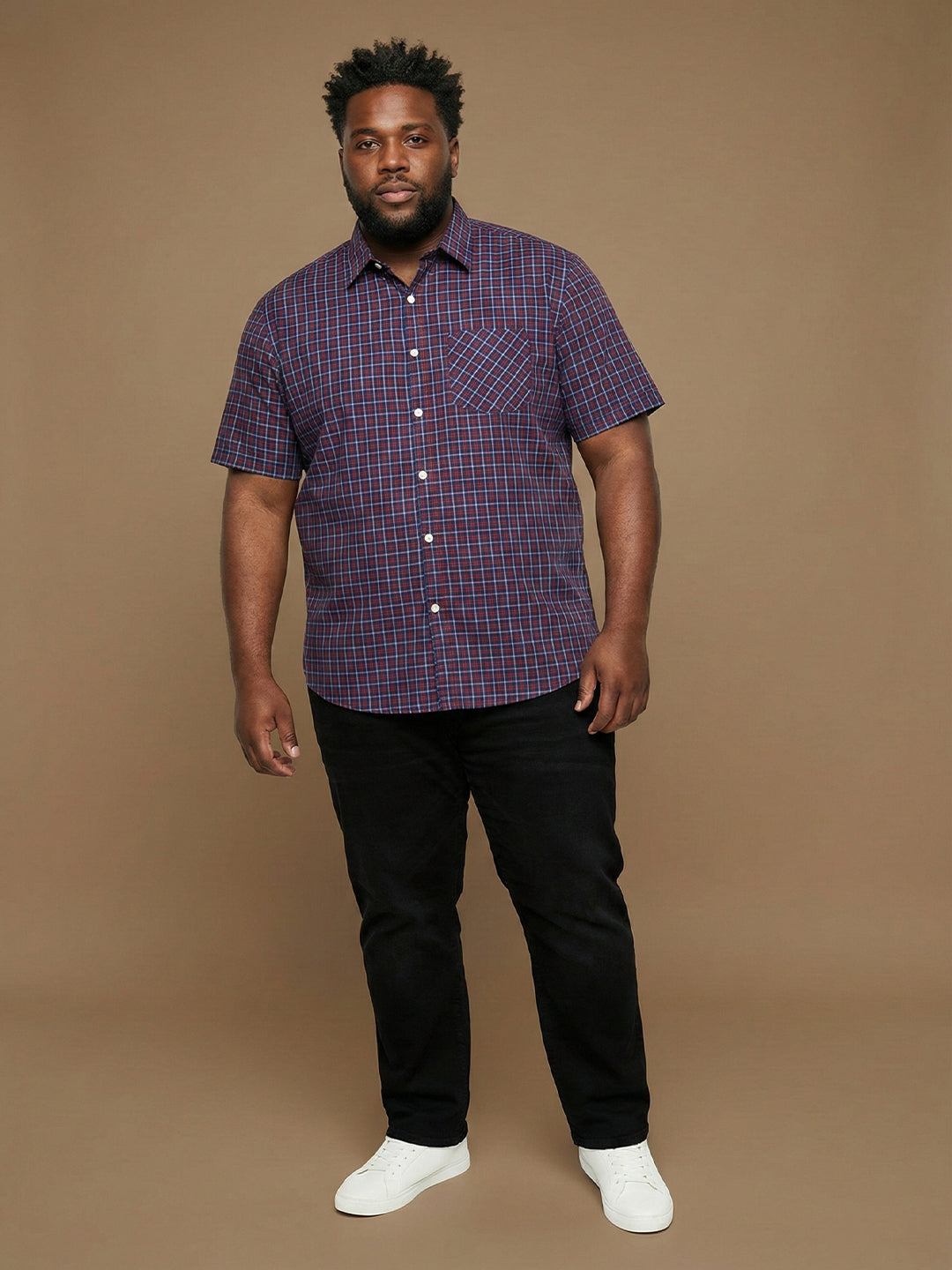 Men Plus Size Relativity Multicolor Checkered Casual Shirt