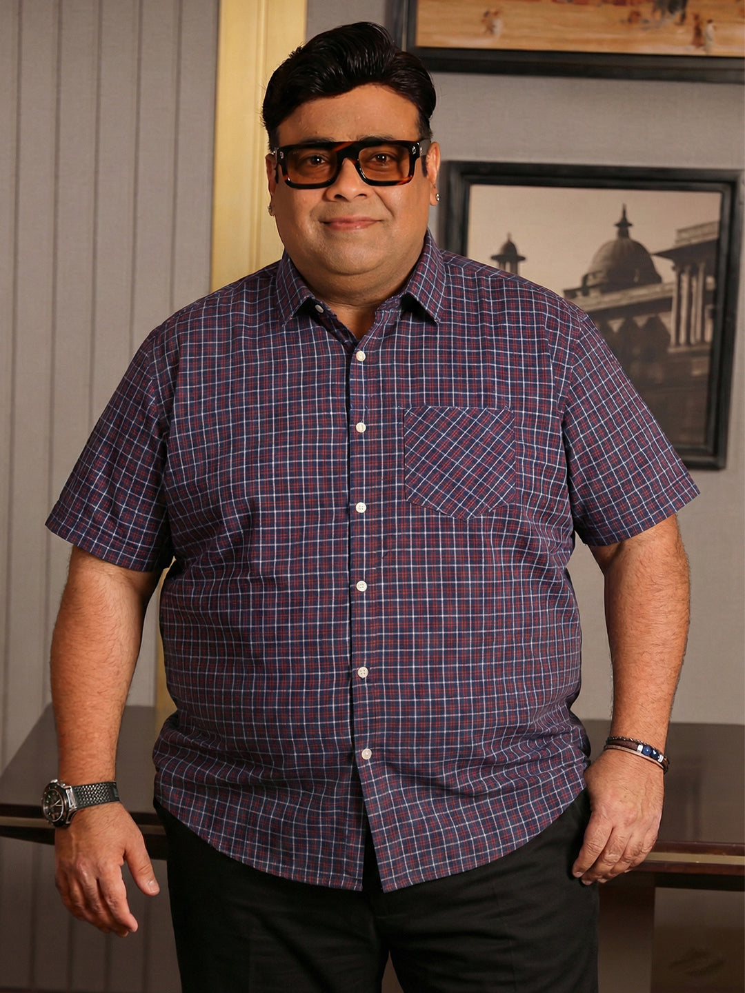 Men Plus Size Relativity Multicolor Checkered Casual Shirt