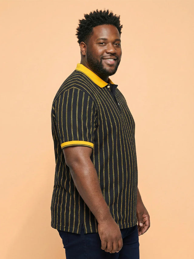 Men Plus Size Relic-Black Striped Polo Tshirt