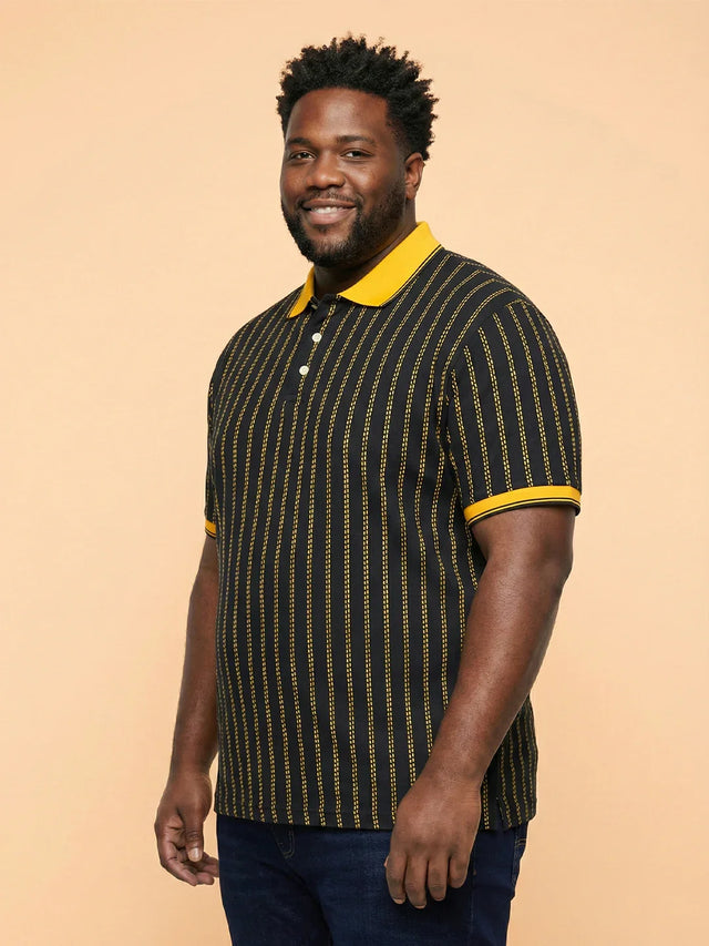 Men Plus Size Relic-Black Striped Polo Tshirt