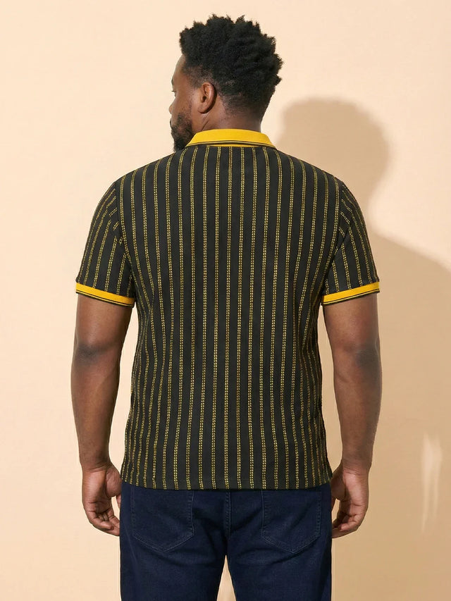Men Plus Size Relic-Black Striped Polo Tshirt