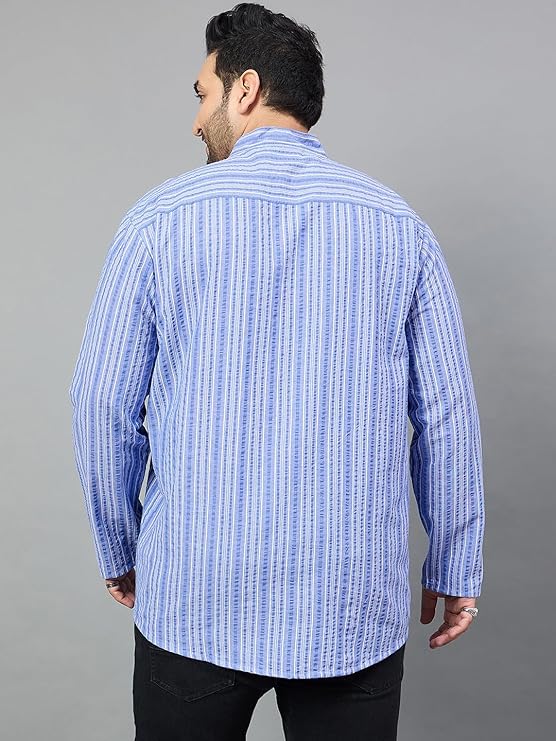 Men Plus Size Remy Striped Short Kurta