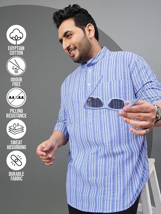 Men Plus Size Remy Striped Short Kurta