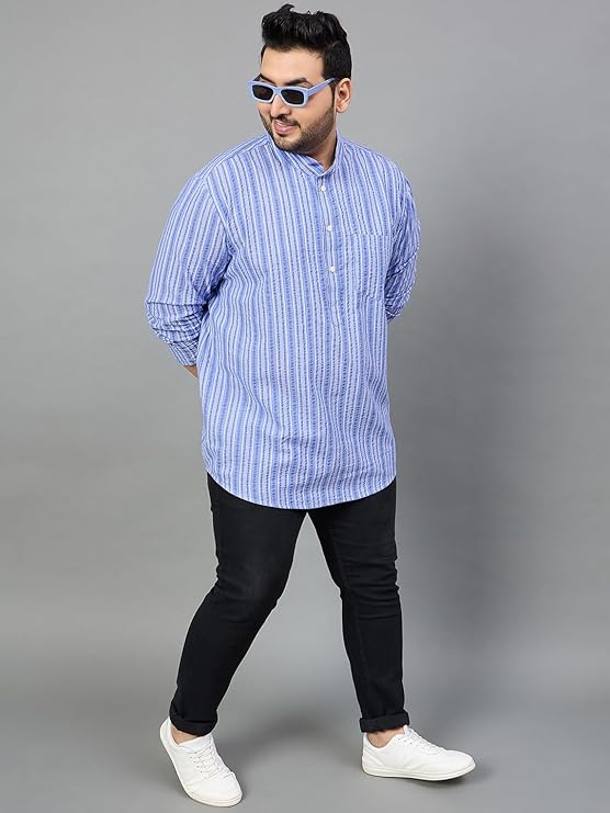 Men Plus Size Remy Striped Short Kurta