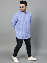 Men Plus Size Remy Striped Short Kurta