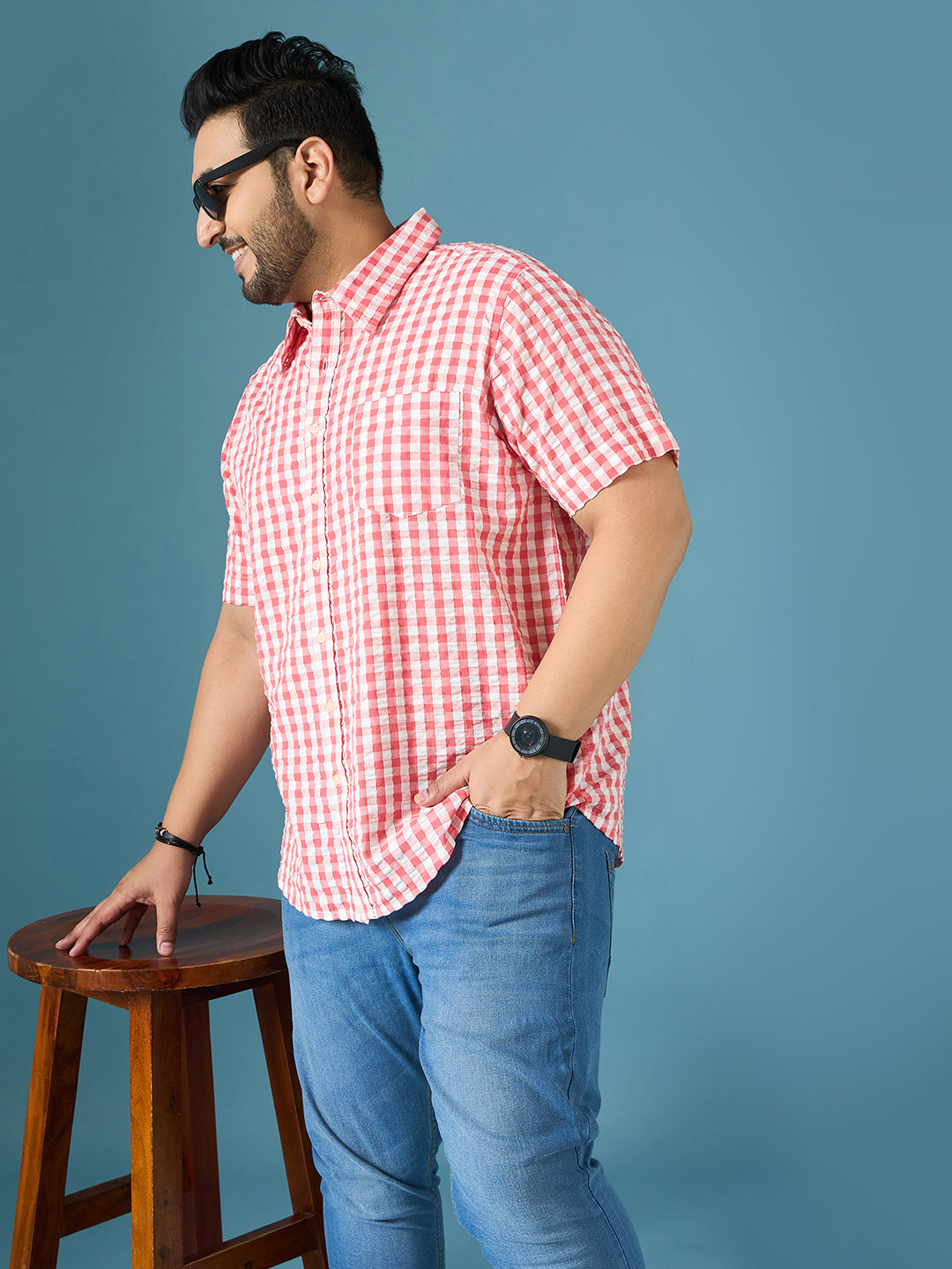 Men Plus Size Revola Multicolor Checkered Casual Shirt